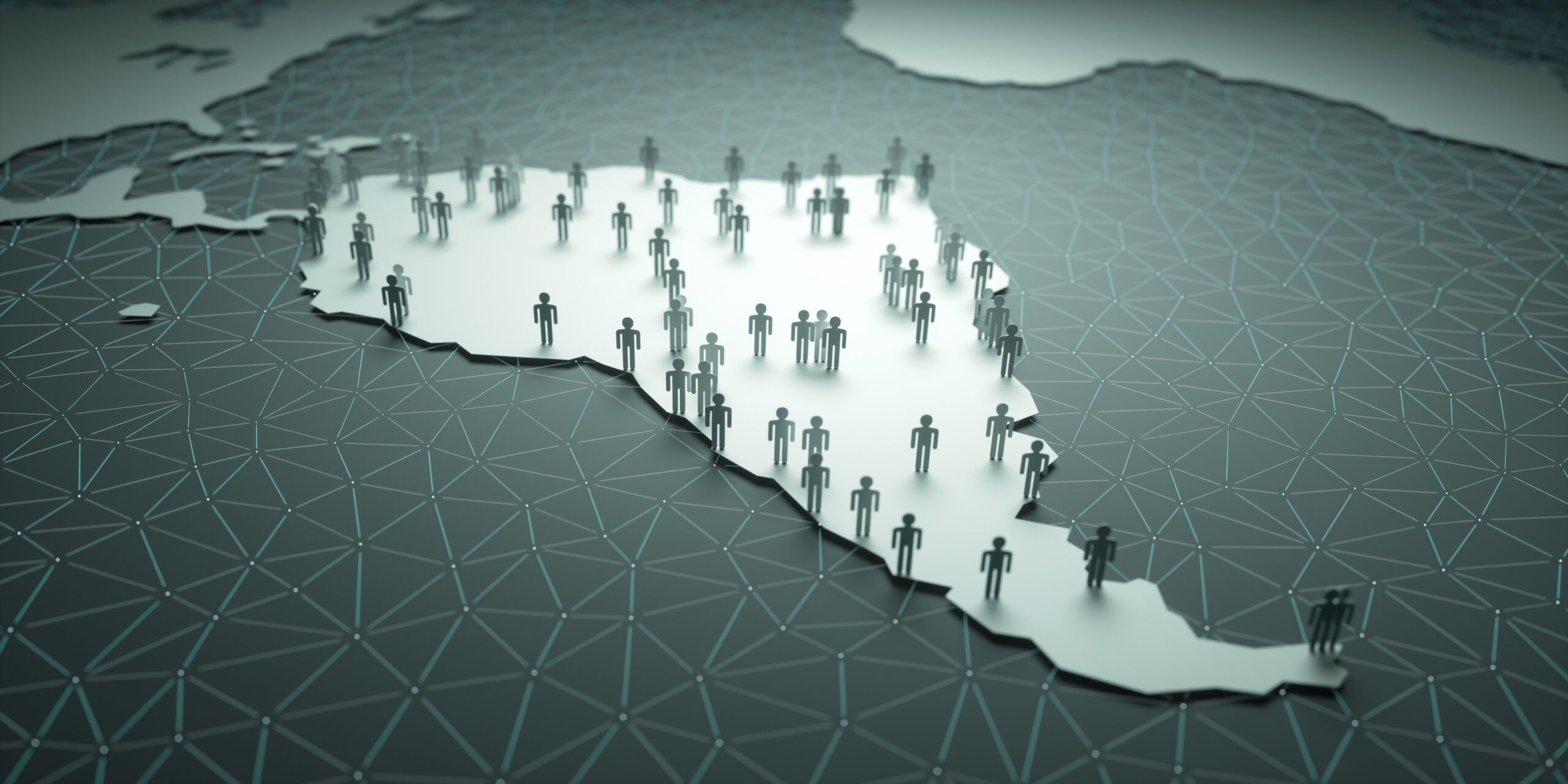 3D illustration of people on the map, representing the country's demography.